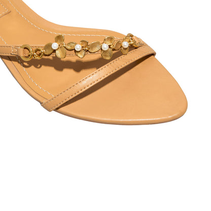 Rasteirinha Bege Santa Lolla Flor Bico Fino