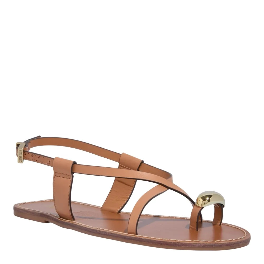 Rasteirinha De Dedo Santa Lolla Caramelo Couro