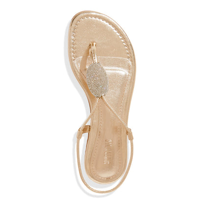 Rasteirinha Dourada Santa Lolla Bico Redondo Brilho 