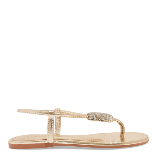 Rasteirinha Dourada Santa Lolla Bico Redondo Brilho 