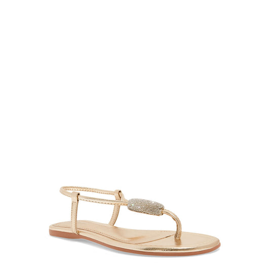 Rasteirinha Dourada Santa Lolla Bico Redondo Brilho 