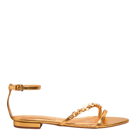 Rasteirinha Dourada Santa Lolla Flor Bico Fino