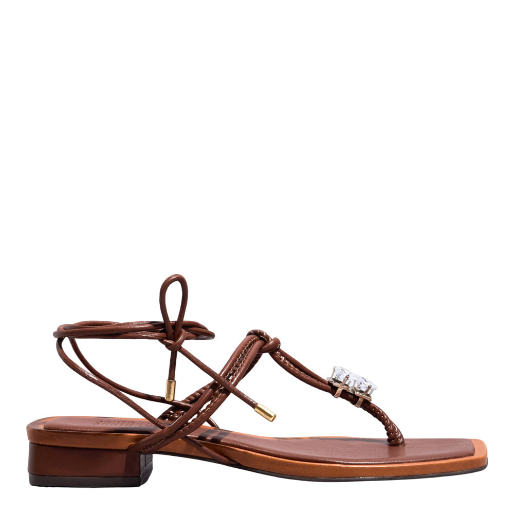 Rasteirinha Marrom Santa Lolla Amarração Brilho 