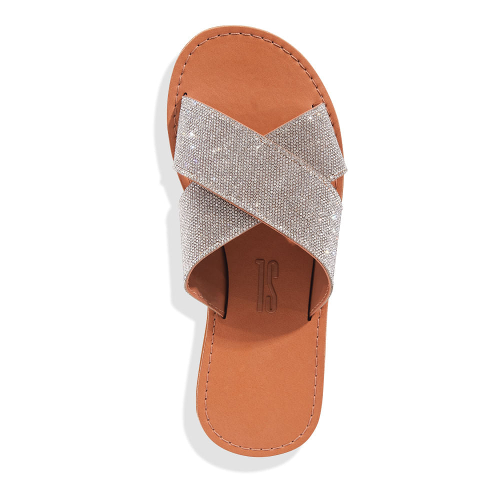Rasteirinha Santa Lolla Caramelo Tiras Cruzadas Strass