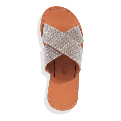 Rasteirinha Santa Lolla Caramelo Tiras Cruzadas Strass