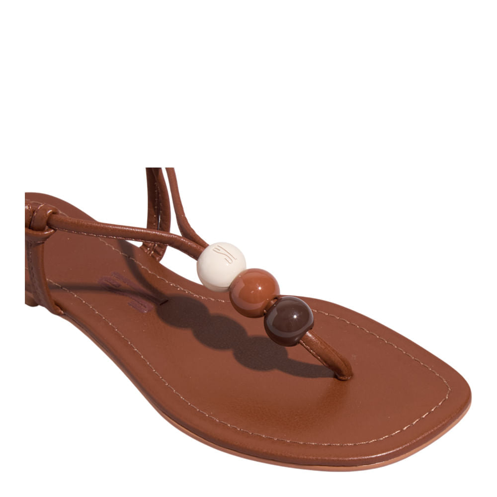 Rasteirinha Santa Lolla Caramelo Tiras Finas Contas