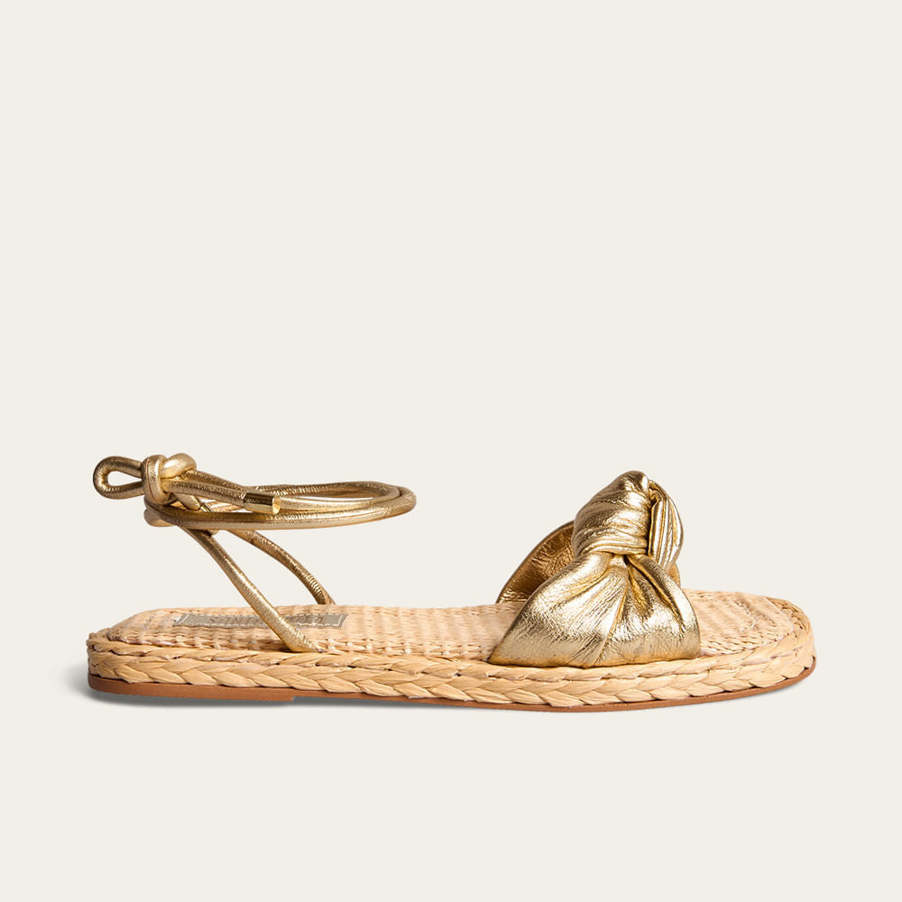 Rasteirinha Santa Lolla Dourada Amarração Espadrille