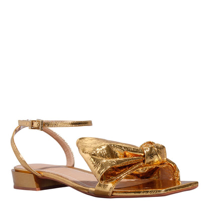 Rasteirinha Santa Lolla Dourada Laço Saltinho