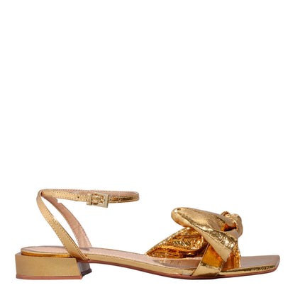 Rasteirinha Santa Lolla Dourada Laço Saltinho