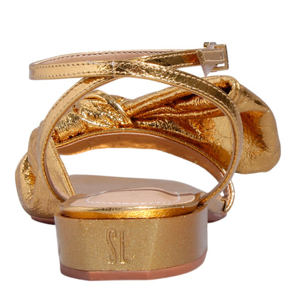 Rasteirinha Santa Lolla Dourada Laço Saltinho