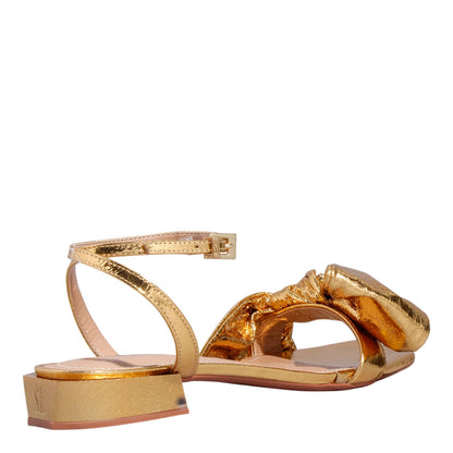 Rasteirinha Santa Lolla Dourada Laço Saltinho