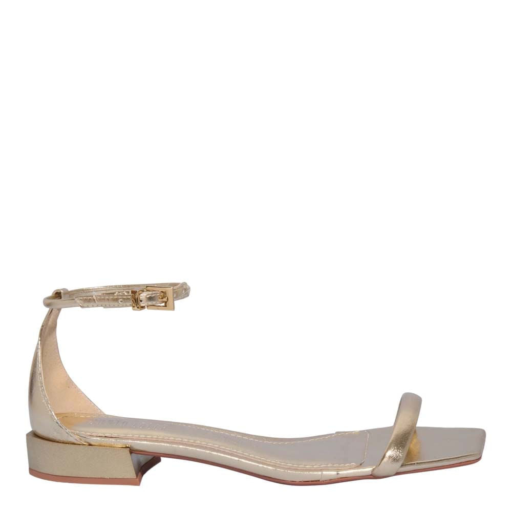 Rasteirinha Santa Lolla Dourada Metalizada Bico Quadrado