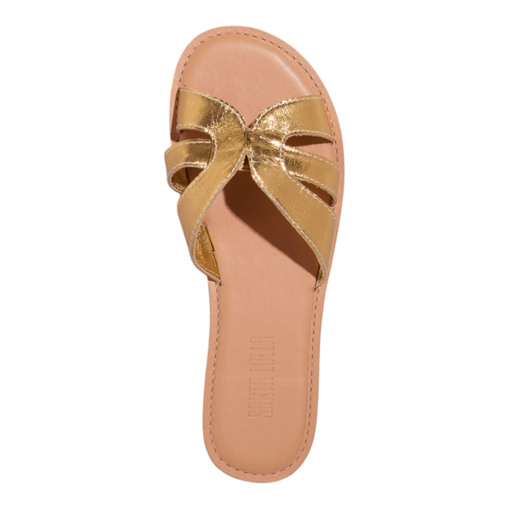 Rasteirinha Santa Lolla Dourada Metalizada Couro