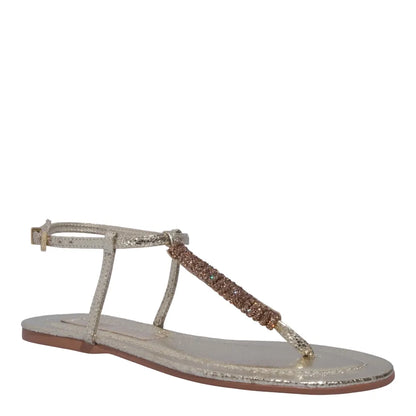 Rasteirinha Santa Lolla Dourada Metalizada Strass