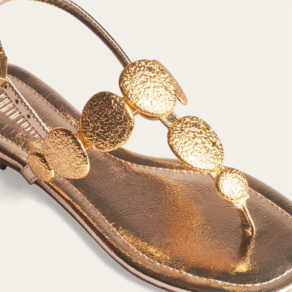 Rasteirinha Santa Lolla Dourada Metalizada T-Strap