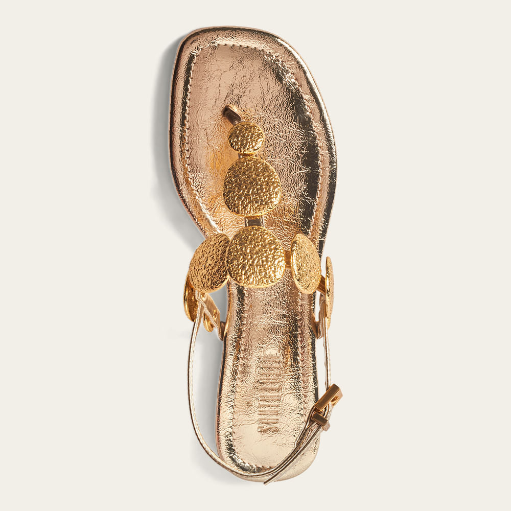 Rasteirinha Santa Lolla Dourada Metalizada T-Strap