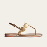 Rasteirinha Santa Lolla Dourada Metalizada T-Strap