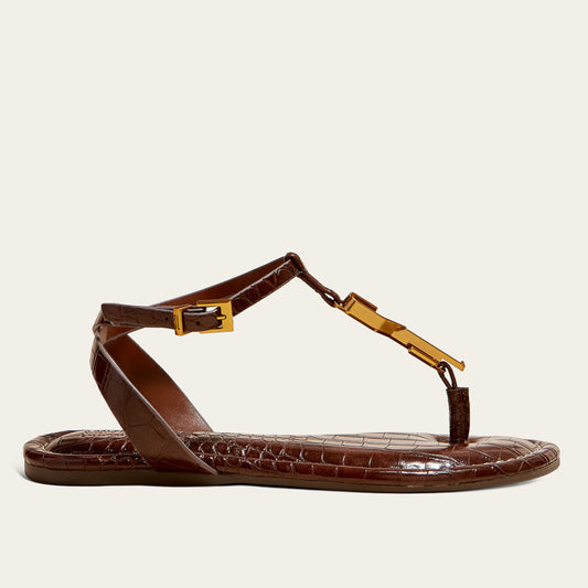 Rasteirinha Santa Lolla Marrom Croco Tira Em T