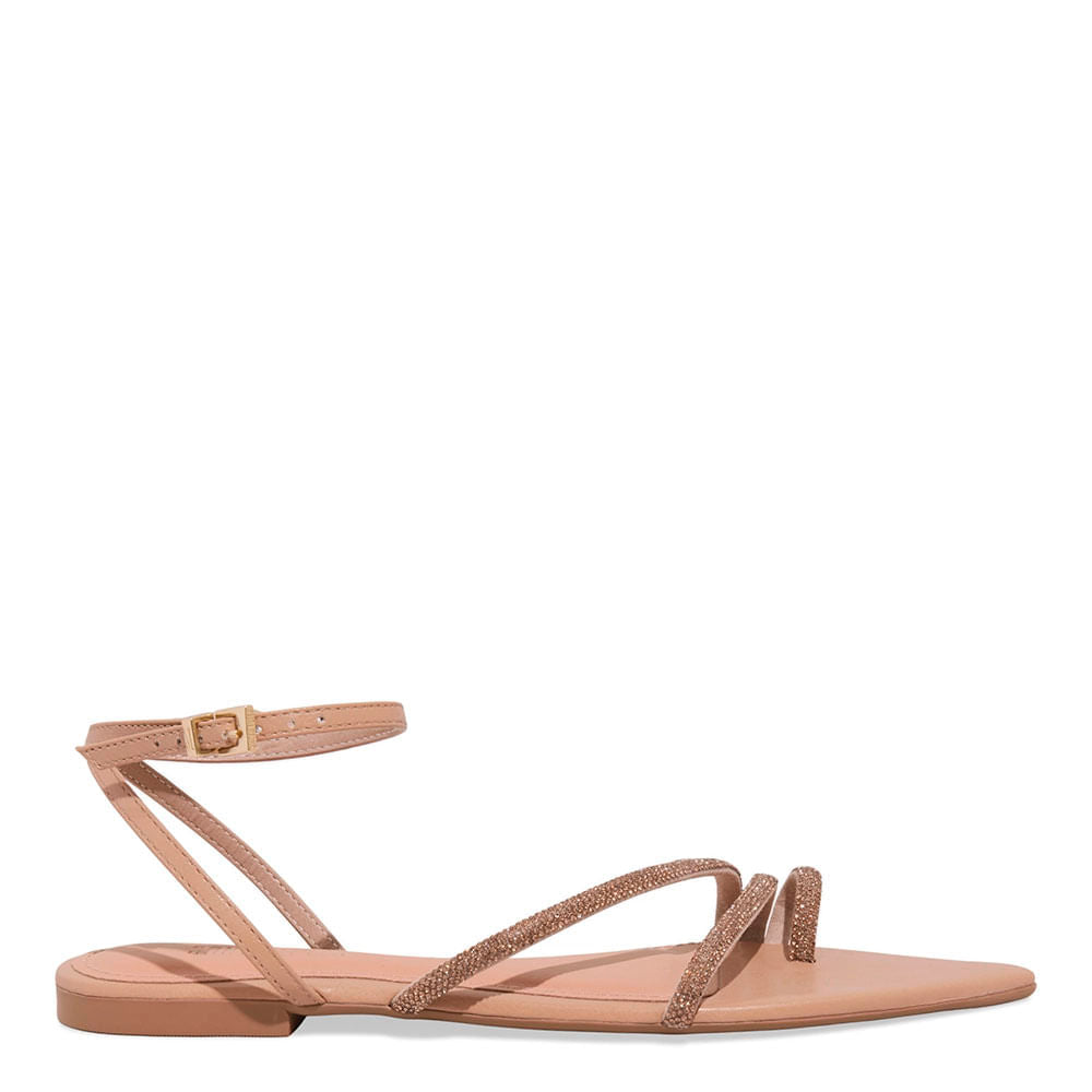 Rasteirinha Santa Lolla Nude Strass Tiras Finas