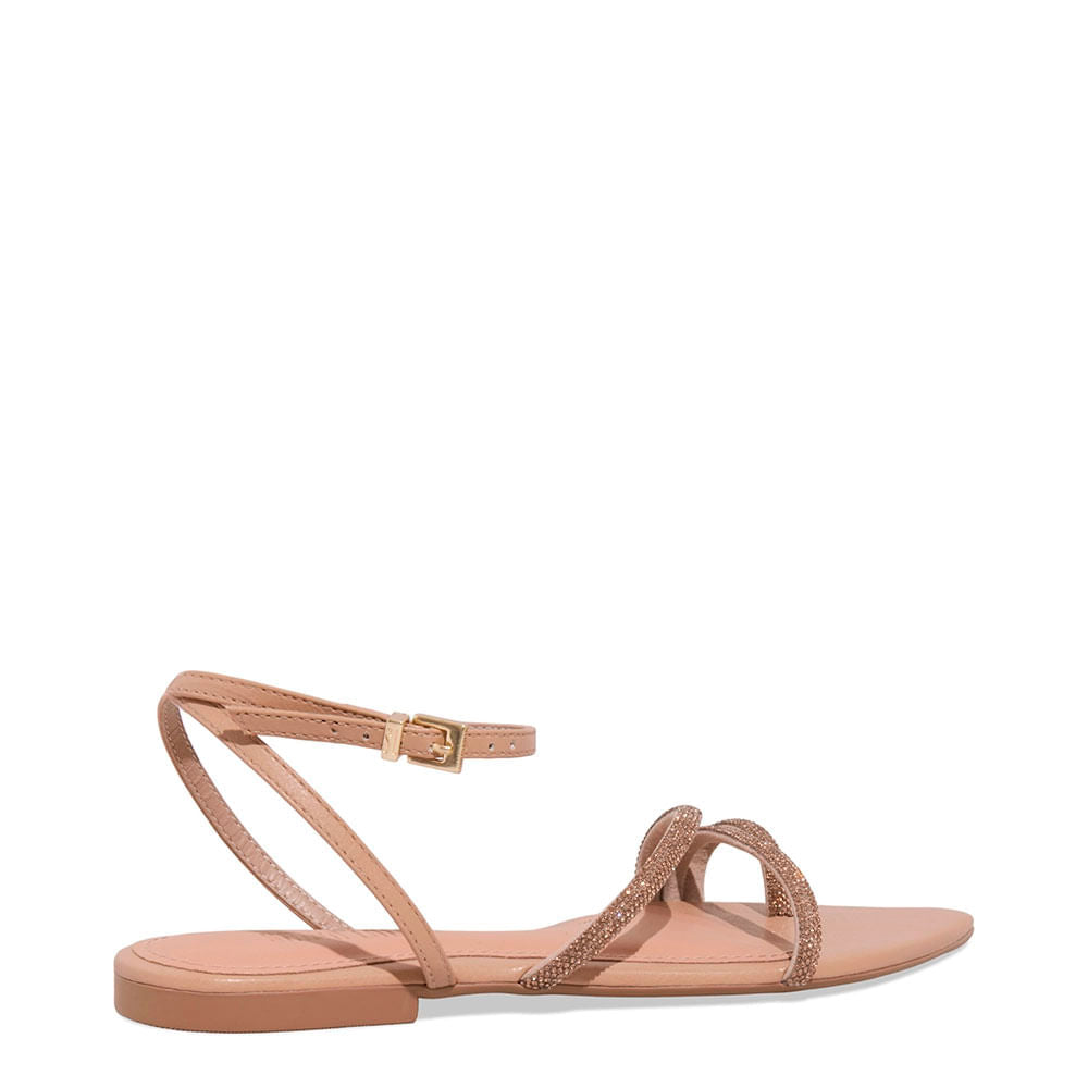 Rasteirinha Santa Lolla Nude Strass Tiras Finas