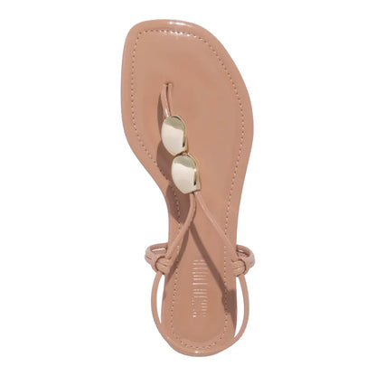 Rasteirinha Santa Lolla Nude Verniz Apliques Dourados