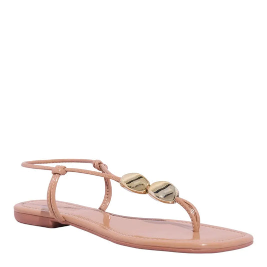 Rasteirinha Santa Lolla Nude Verniz Apliques Dourados