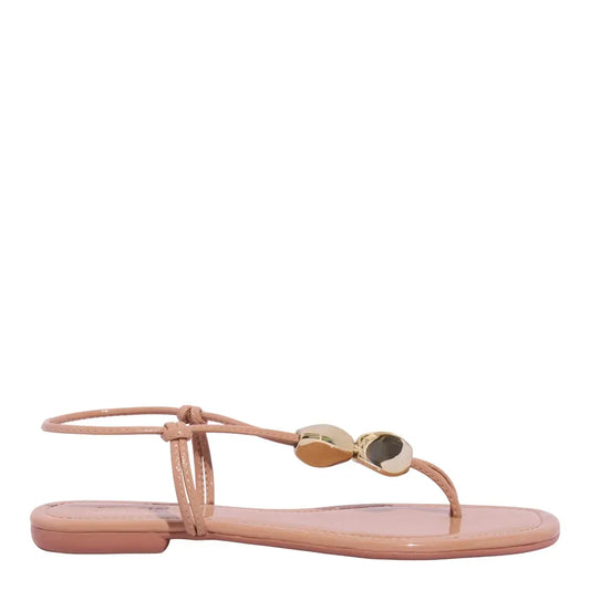 Rasteirinha Santa Lolla Nude Verniz Apliques Dourados