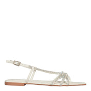Rasteirinha Santa Lolla Off White Brilho Strass Bico Fino