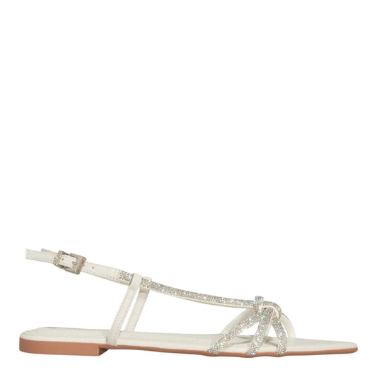 Rasteirinha Santa Lolla Off White Brilho Strass Bico Fino