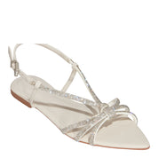 Rasteirinha Santa Lolla Off White Brilho Strass Bico Fino