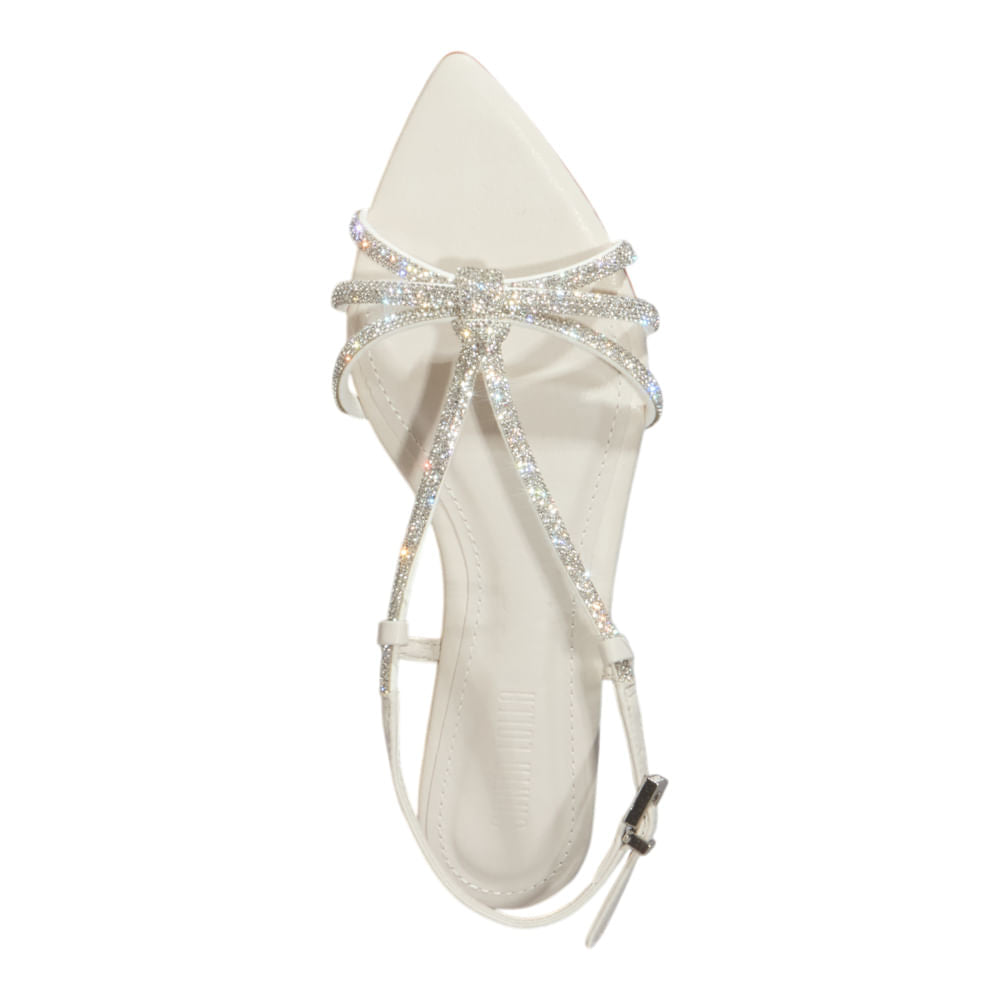 Rasteirinha Santa Lolla Off White Brilho Strass Bico Fino