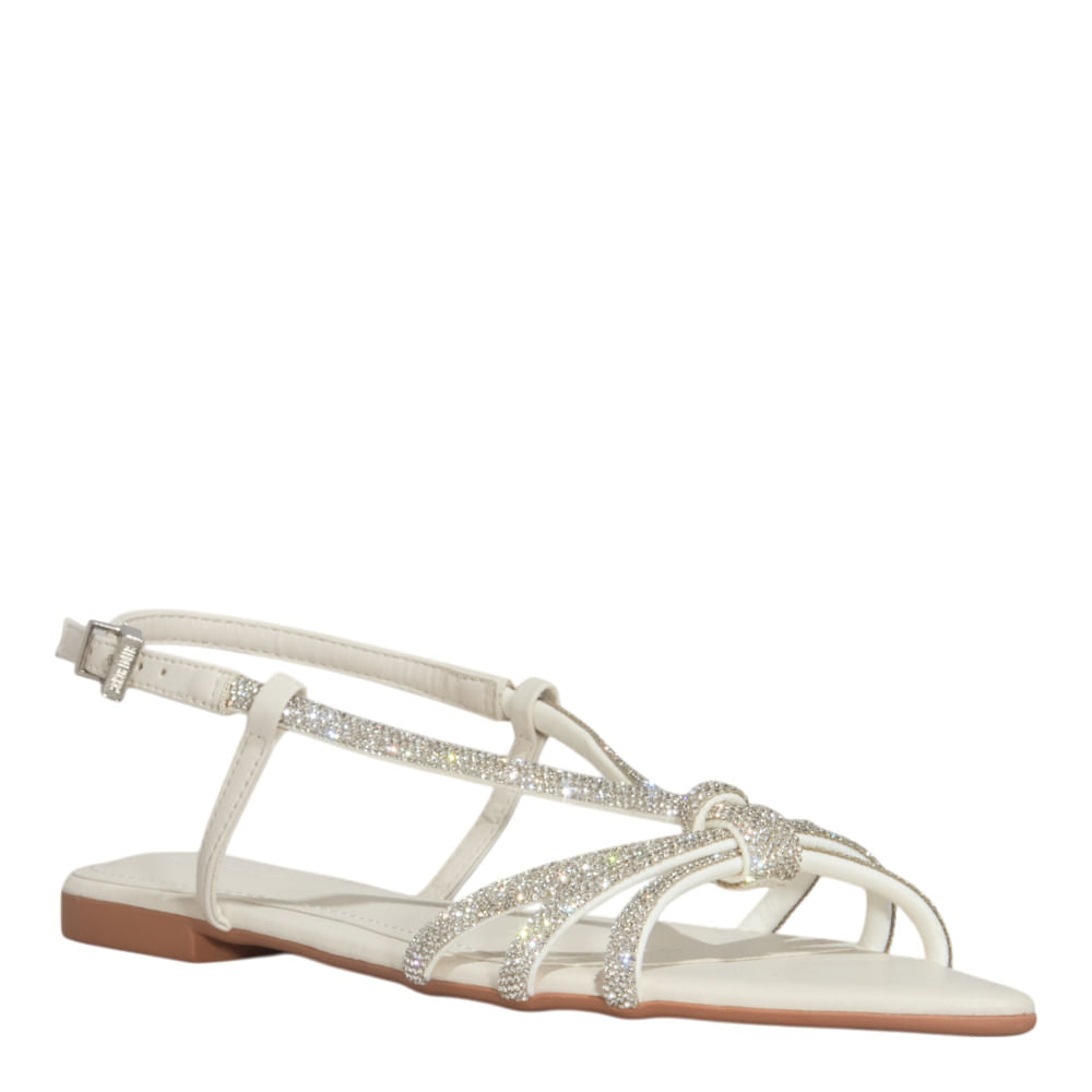Rasteirinha Santa Lolla Off White Brilho Strass Bico Fino