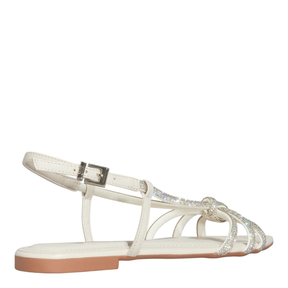 Rasteirinha Santa Lolla Off White Brilho Strass Bico Fino