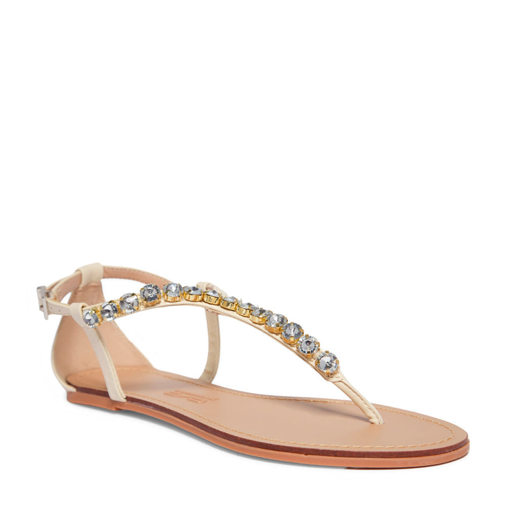Rasteirinha Santa Lolla Off White Com Pedraria