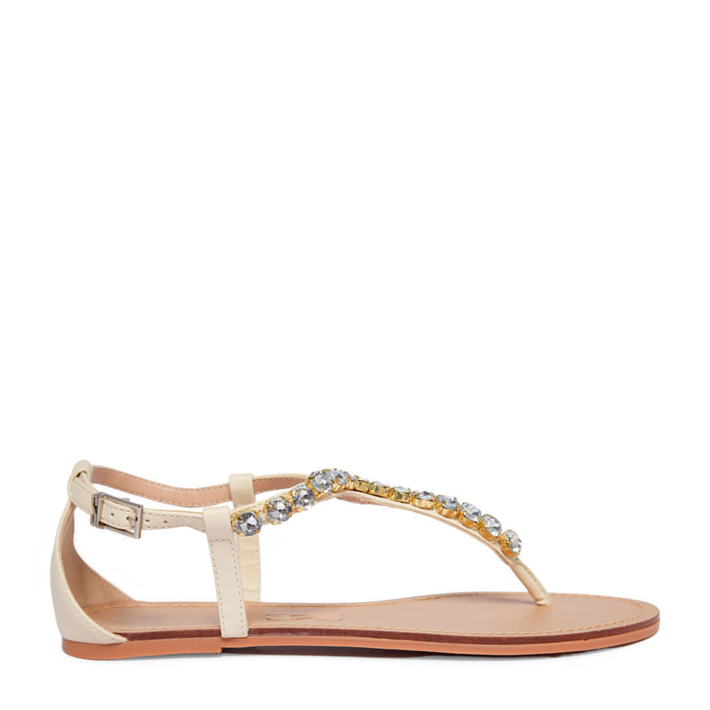 Rasteirinha Santa Lolla Off White Com Pedraria