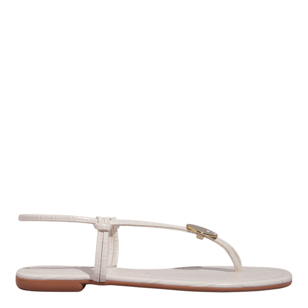 Rasteirinha Santa Lolla Off White Croco Bico Quadrado