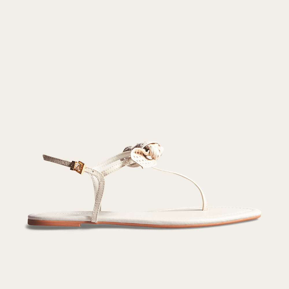 Rasteirinha Santa Lolla Off White Laço Vazado Fivela