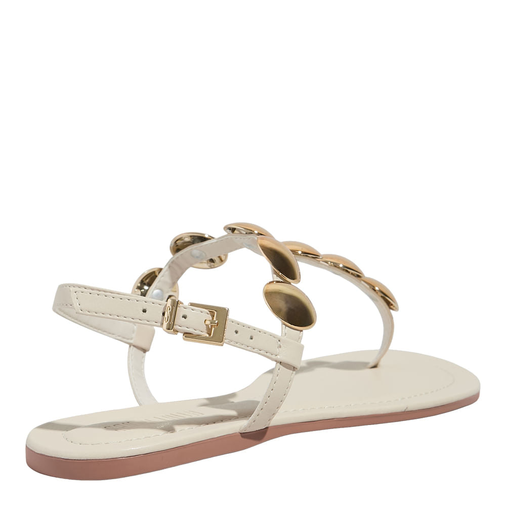 Rasteirinha Santa Lolla Off White Tiras E Metal Dourado
