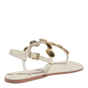 Rasteirinha Santa Lolla Off White Tiras E Metal Dourado