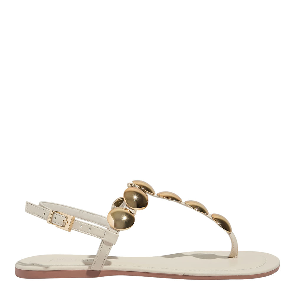 Rasteirinha Santa Lolla Off White Tiras E Metal Dourado