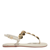 Rasteirinha Santa Lolla Off White Tiras E Metal Dourado