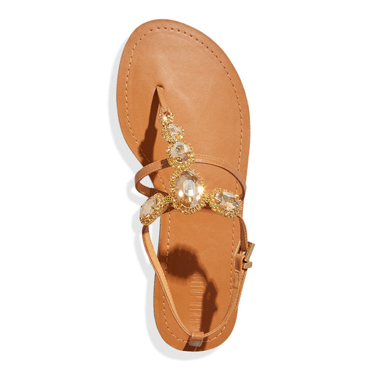 Rasteirinha Santa Lolla Pedraria Bege Couro