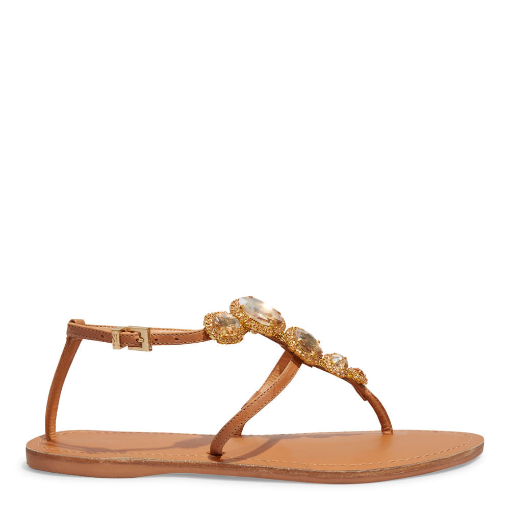 Rasteirinha Santa Lolla Pedraria Bege Couro