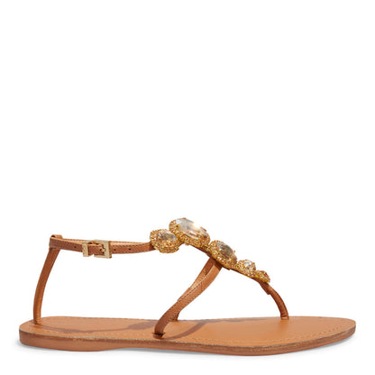 Rasteirinha Santa Lolla Pedraria Bege Couro