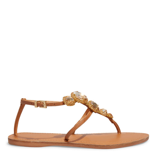 Rasteirinha Santa Lolla Pedraria Bege Couro