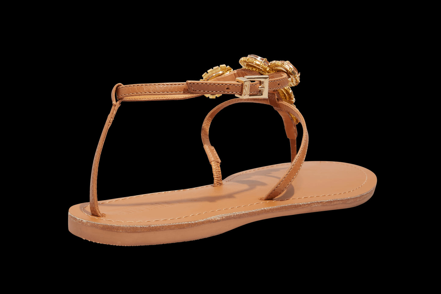 Rasteirinha Santa Lolla Pedraria Bege Couro