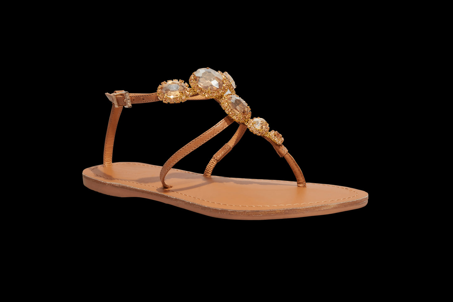 Rasteirinha Santa Lolla Pedraria Bege Couro