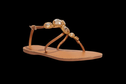 Rasteirinha Santa Lolla Pedraria Bege Couro