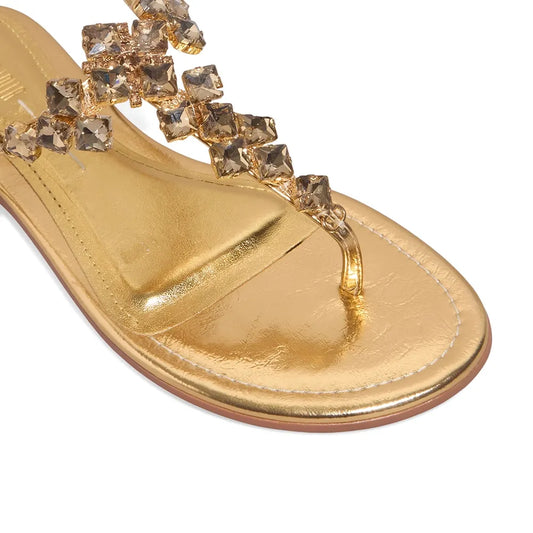 Rasteirinha Santa Lolla Pedraria Dourada Metalizada