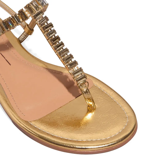 Rasteirinha Santa Lolla Pedraria Dourada Metalizada